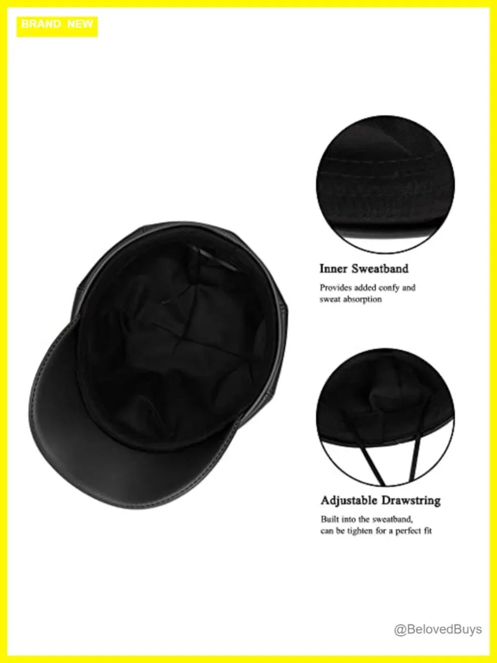 Women's PU Leather Newsboy Cap Adjustable Classic 8 Panel Hat